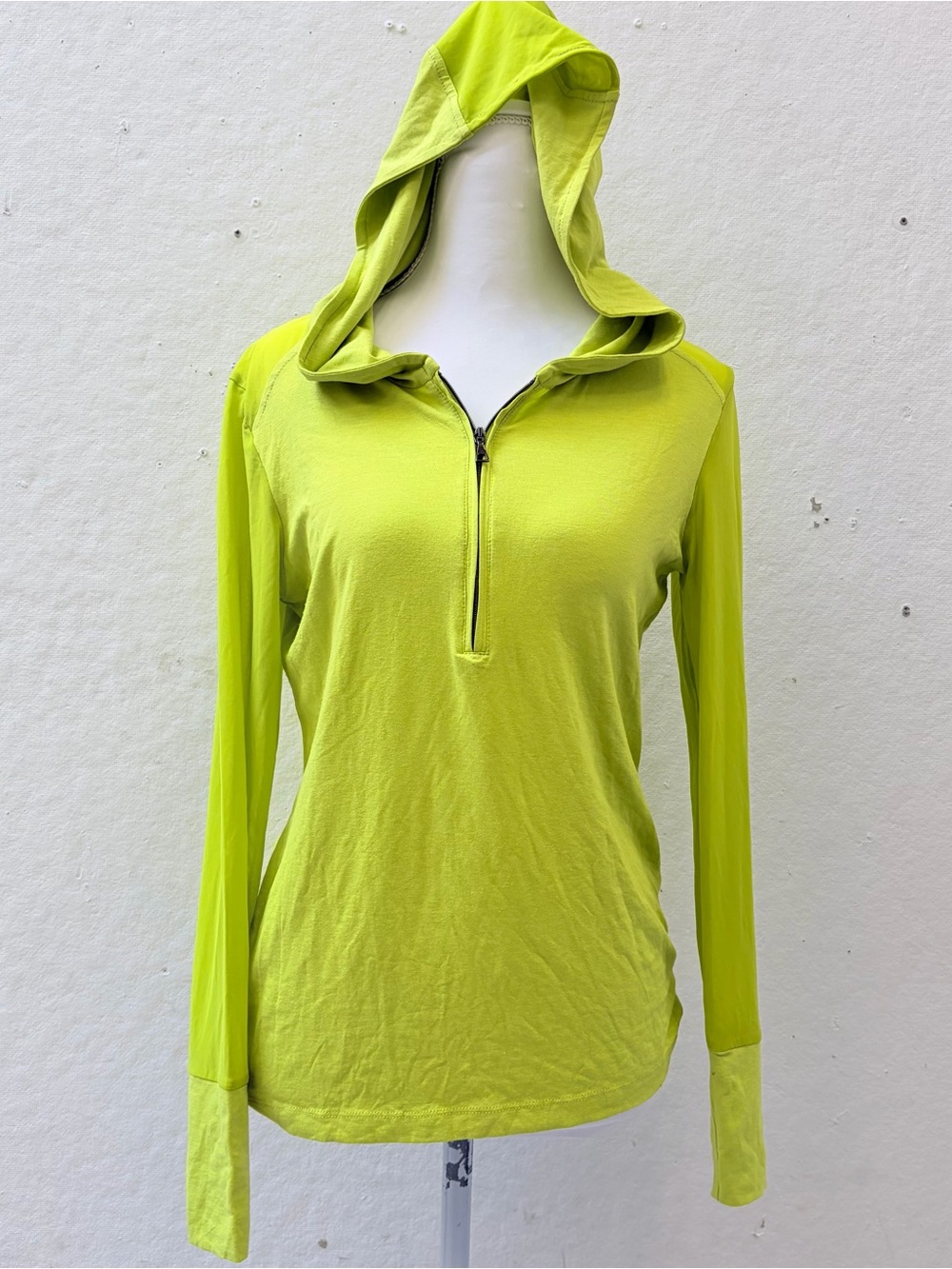 Anatomie Lightweight Lime Green Hooded Half-Zip Pullover with Sheer Arms